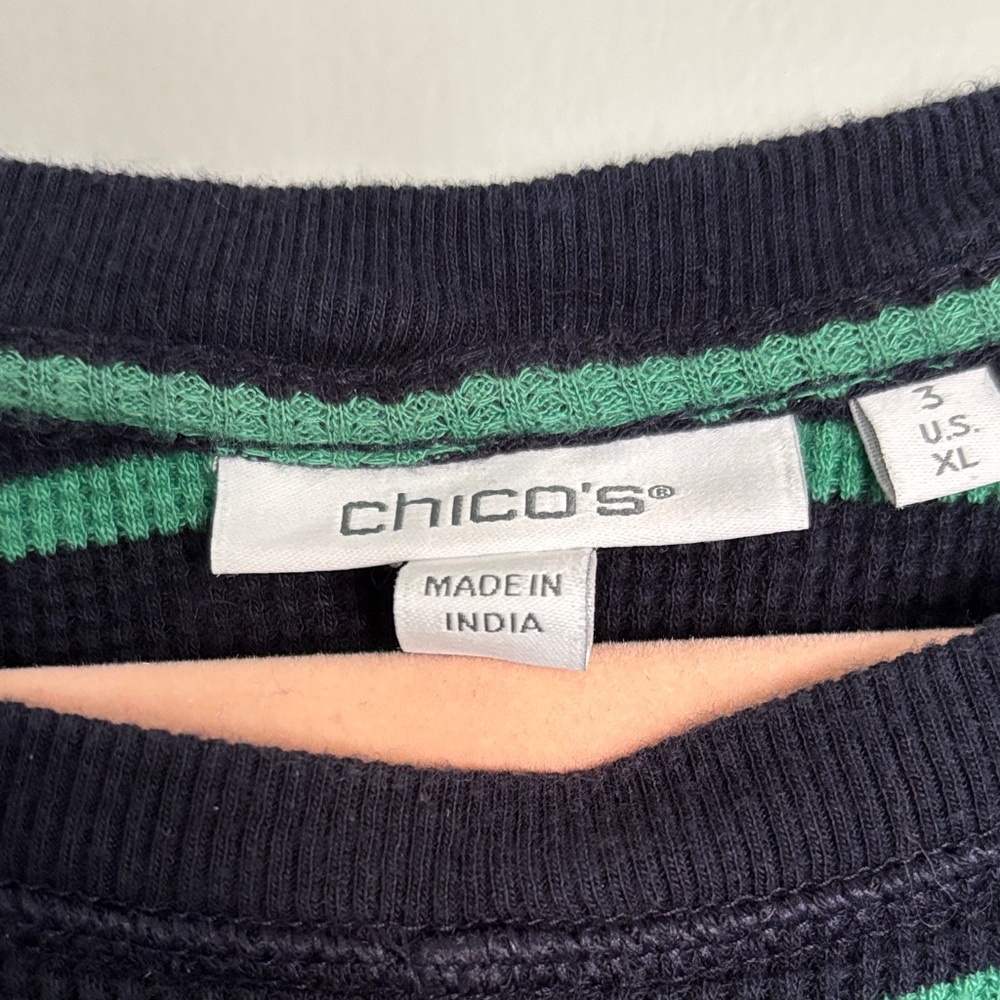Chico's Navy and Green stripe top